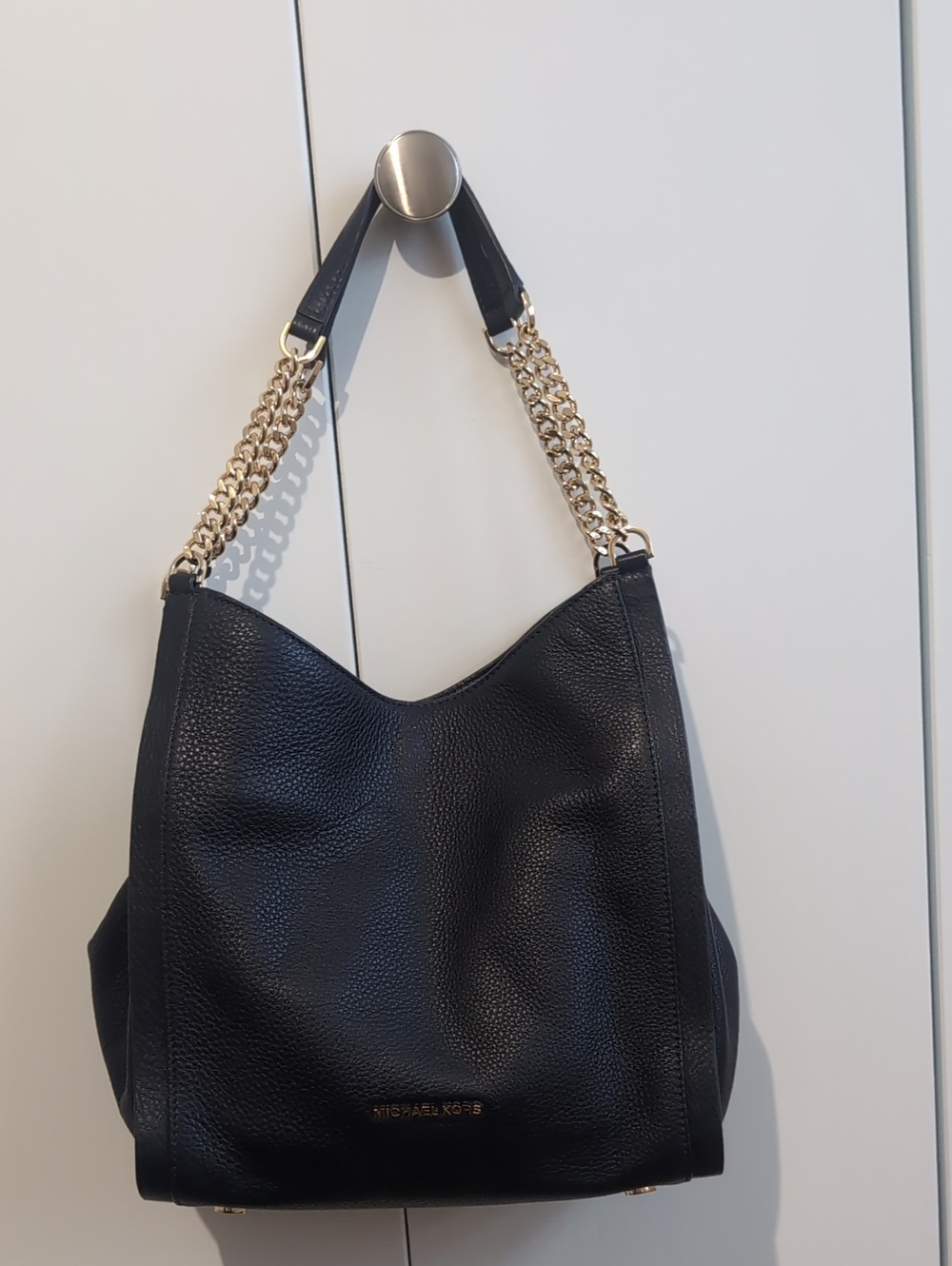Michael Kors Black Leather Shoulder Bag with Gold Chain Straps